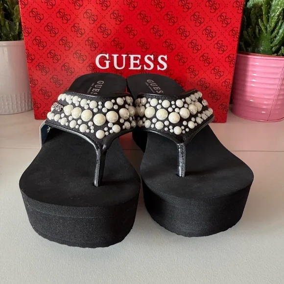 Guess Black Platform Wedge Sandals - Picture 13 of 15